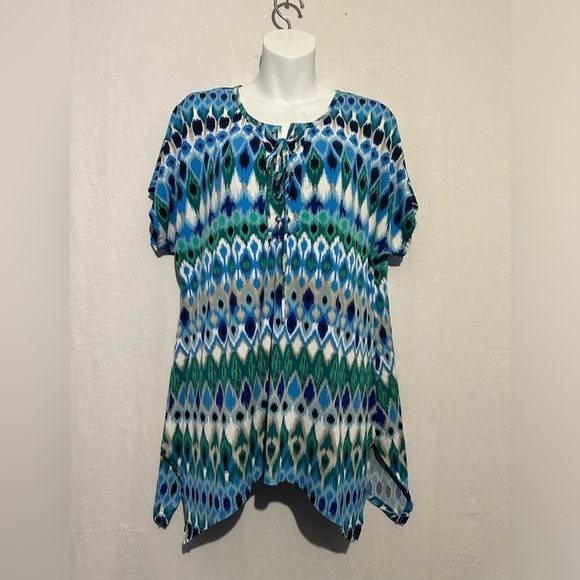 Cato Blue Short Sleeve Tie Front Tunic - Picture 1 of 4